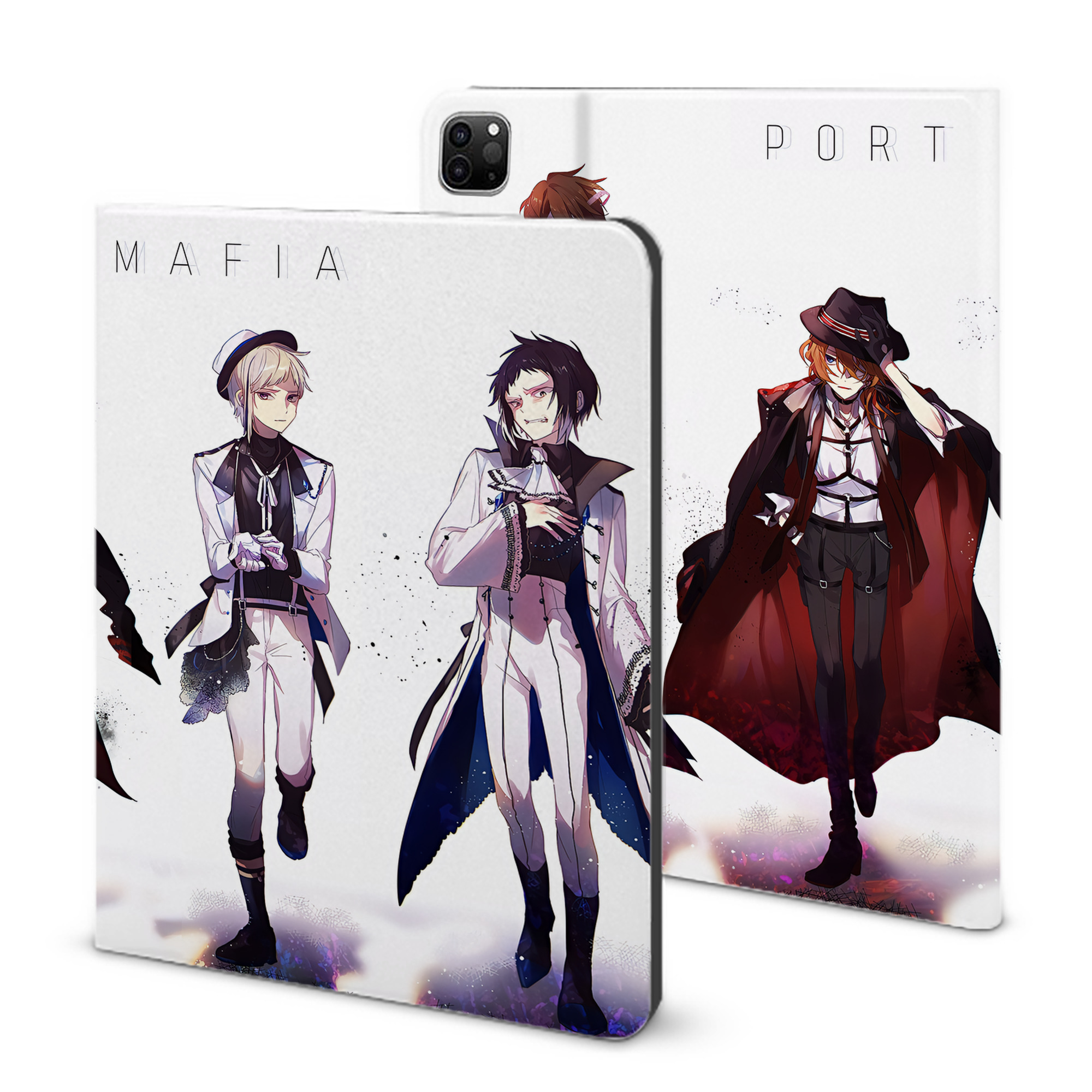 （画像用） 文豪ストレイドッグス Bungo Stray Dogs IPad ケース ブック型 PUレザー TPU 耐衝撃 軽量 薄型 ペン収納なし 全面保護 IPad 各モデル対応